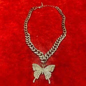 Rhinestone Embellished Butterfly Pendant